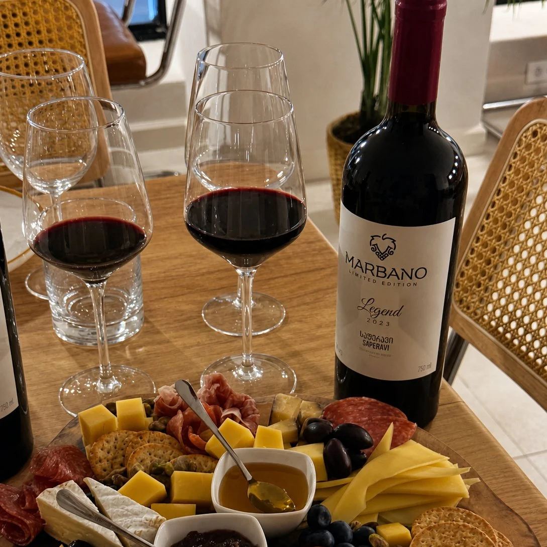 Saperavi and a cheese and charcuterie board at Aromati